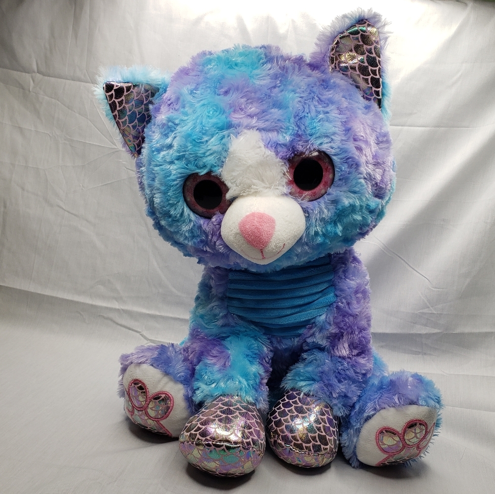 Spark Create Imagine Big Sparkly Eye Kitten Cat Stuffed Plush Blue Purple 16"